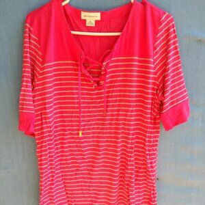 Liz Claiborne Women's Size XL Pink Gray Striped Top B2